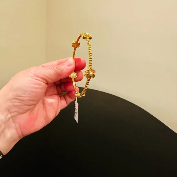 Authentic Luxury Minimalist Julie Vos Flower Pearl Station Bangle/Bracelet - Picture 11 of 17